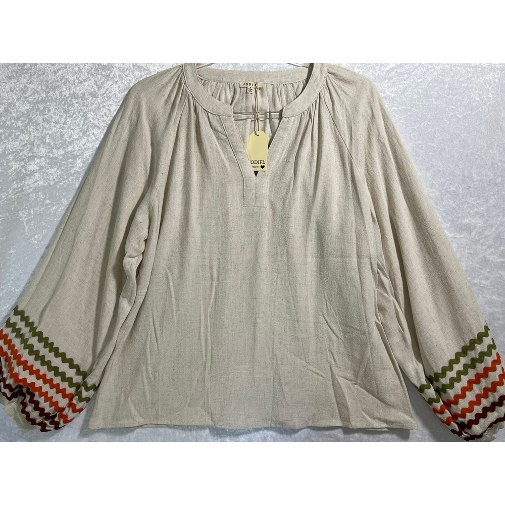 Jodifl NWT Boho V-Neck Rayon Linen Long Balloon Sleeve Top Women's Size Small